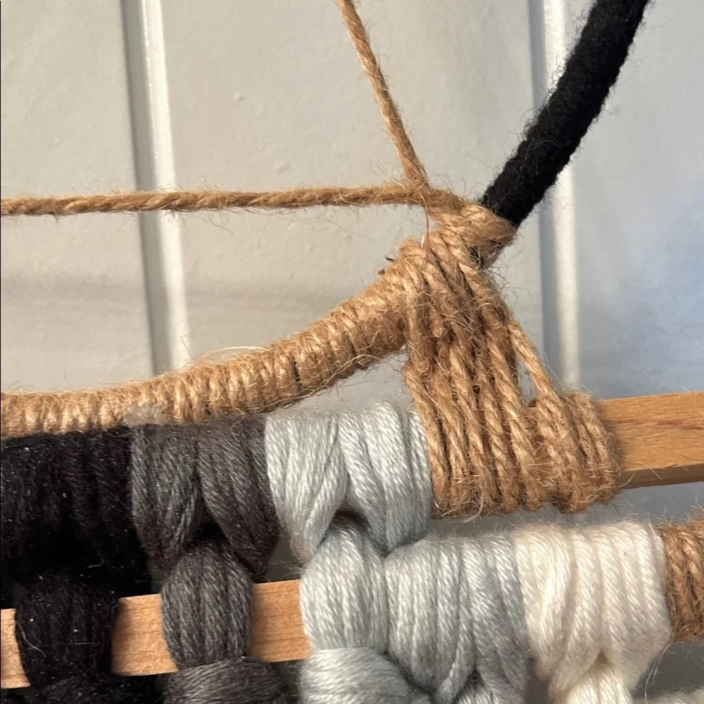 Bohemian Black and White yarn macrame Wall Hanging,Eclectic, Modern,
